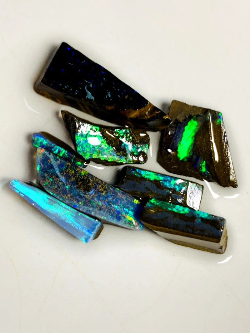 Queensland Boulder opal 28cts Winton Gems rubs/preform Stunning Exposed Bright Vibrant Multifires 22x7x6mm to 9x3x1mm BFC37