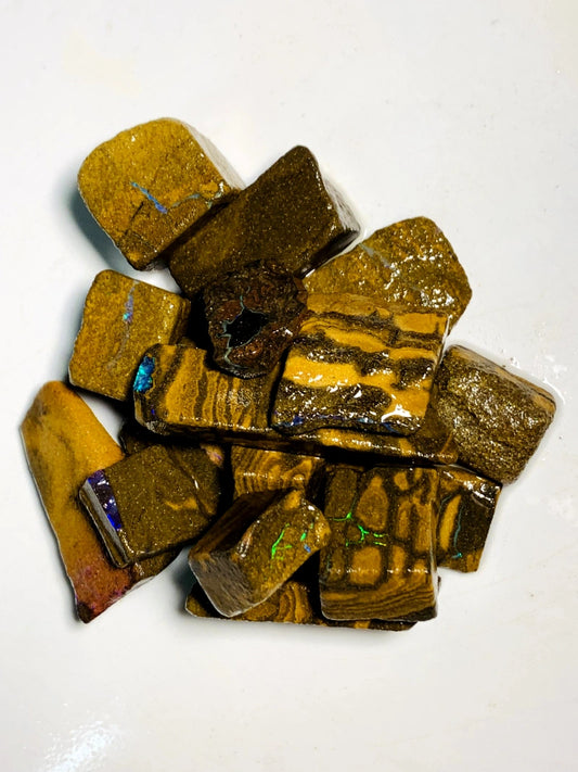Queensland Boulder opal rough Parcel 460cts Winton Lots fires showing Lots potential 35x12x7mm to 14x12x6mm BFC69