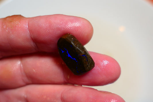 Queensland Boulder Matrix opal 13cts rub / rough / preform Koroit Blue veins of fires 17x10x4mm BR#01