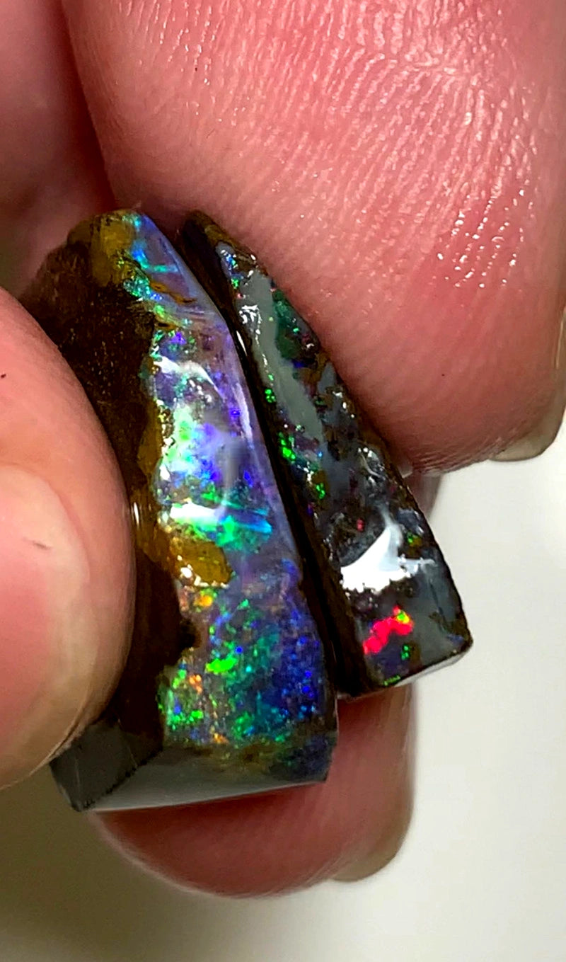 Queensland Boulder opal 21cts Winton Gem rub / rough Stunning Exposed Bright Vibrant Multifires 20x13x7mm & 17x5x4mm BFC56