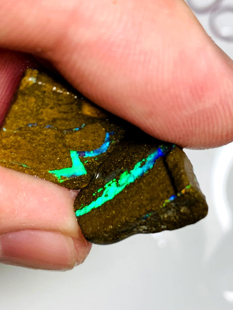 Queensland Boulder opal pair 16.75cts Winton Bright Neon Multifires showing 16x14x4mm & 14x14x3mm BFC60