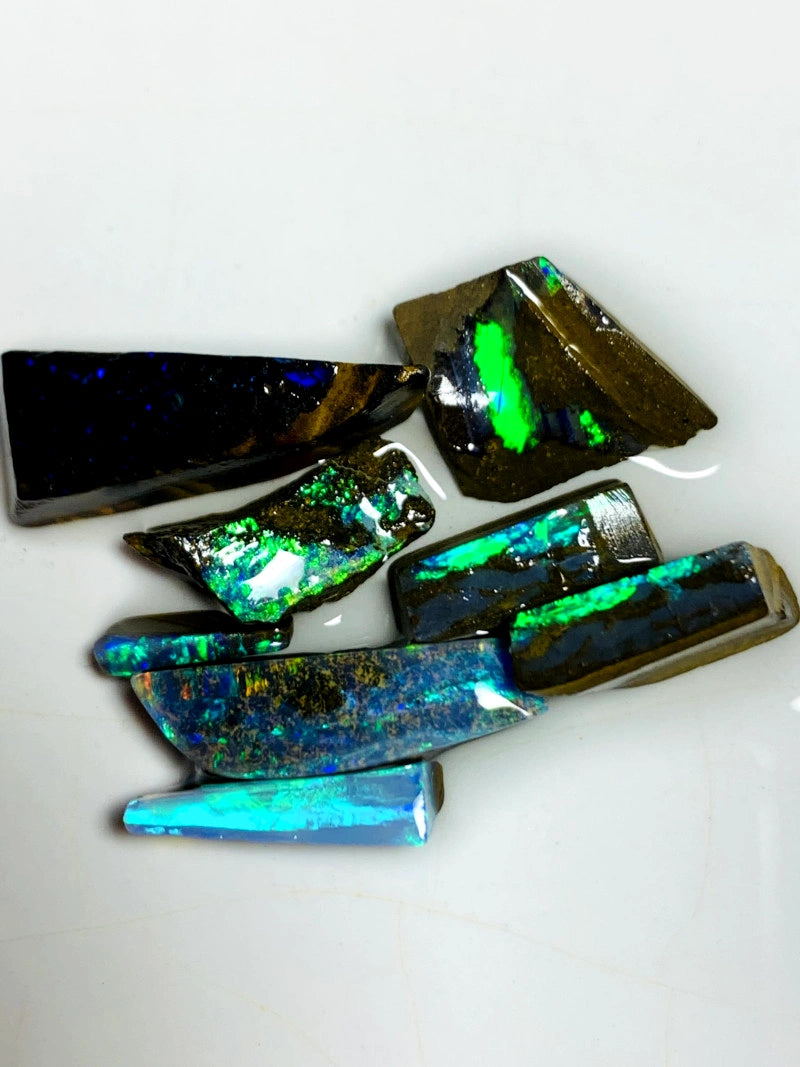 Queensland Boulder opal 28cts Winton Gems rubs/preform Stunning Exposed Bright Vibrant Multifires 22x7x6mm to 9x3x1mm BFC37