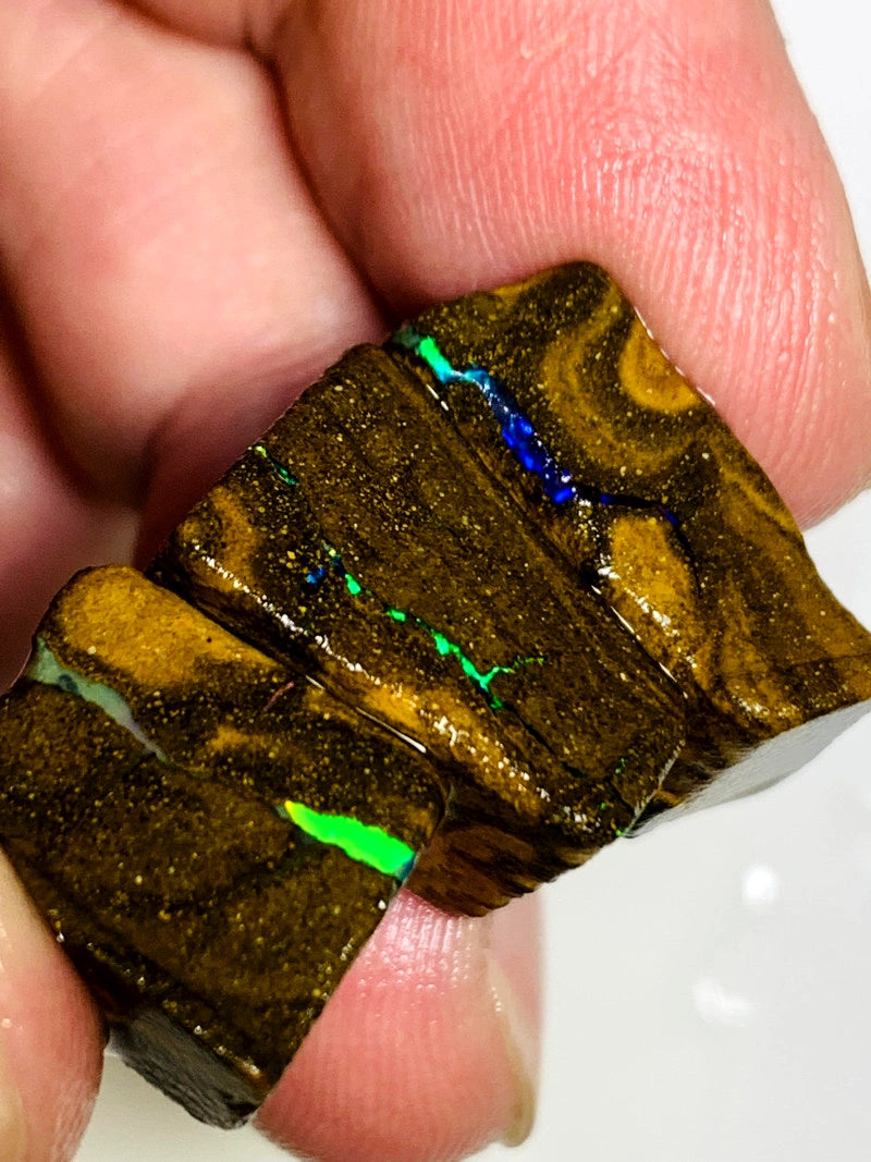 Queensland Boulder opal pair 68cts Winton Bright Vibrant Multifires showing 20x14x8mm to 14x11x8mm BFC62