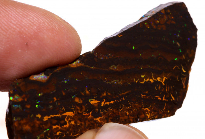 Australian Queensland Boulder Matrix opal 34cts rough / slice Koroit veins of blue/green fires 45x19x4mm BFA30