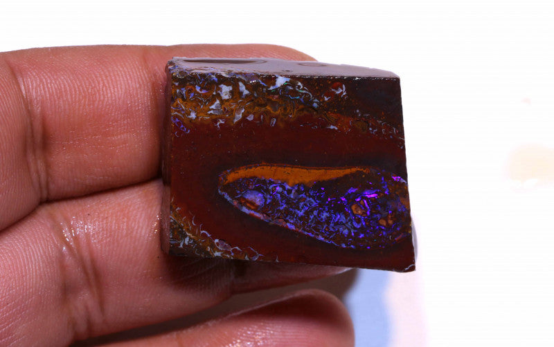 Australian Queensland Boulder Matrix opal 122cts rough / slice Stunning Yowah veins of Multifires 34x28x10mm BFA04