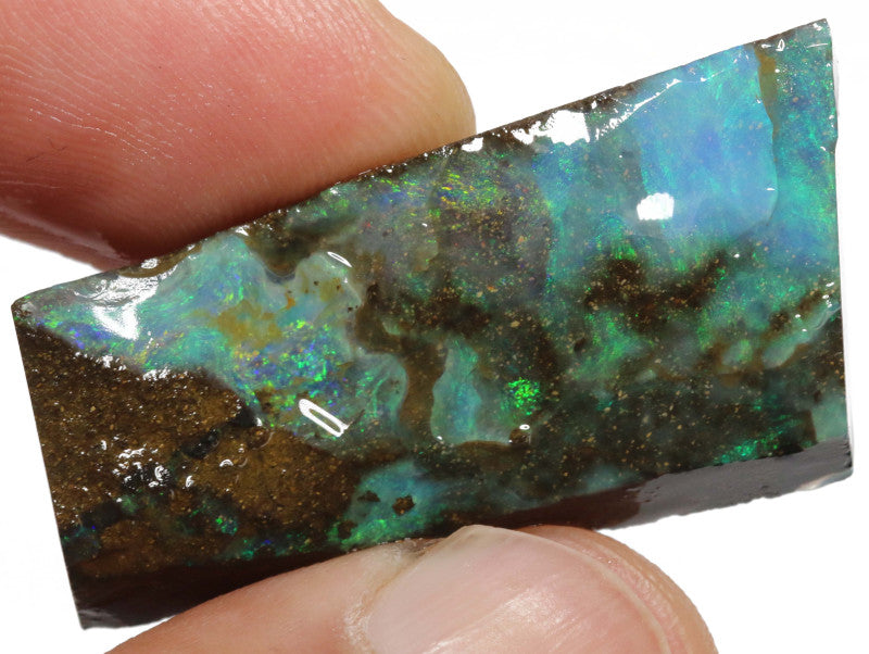 Australian Queensland Boulder opal 36cts rough / faced Winton Nice Multifires Lots Potential 35x17x6mm BFA19