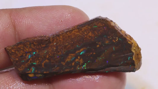 Australian Queensland Boulder Matrix opal 34cts rough / slice Koroit veins of blue/green fires 45x19x4mm BFA30