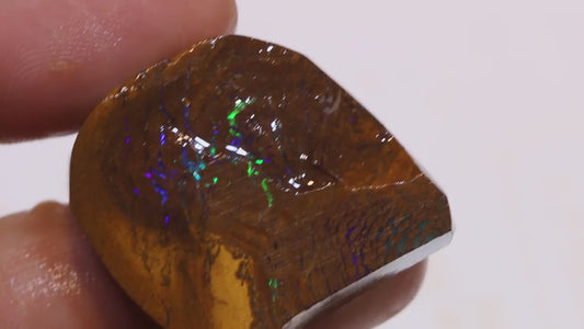 Australian Queensland Boulder Matrix opal 82cts faced/rough Koroit Stunning Exposed veins of Bright Vibrant purple/blue/green fires 27x27x11mm BFA15