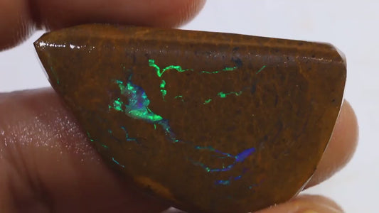 Australian Queensland Boulder Matrix opal 91cts faced rough Koroit veins of Blue/green fires 44x26x8mm BFA11